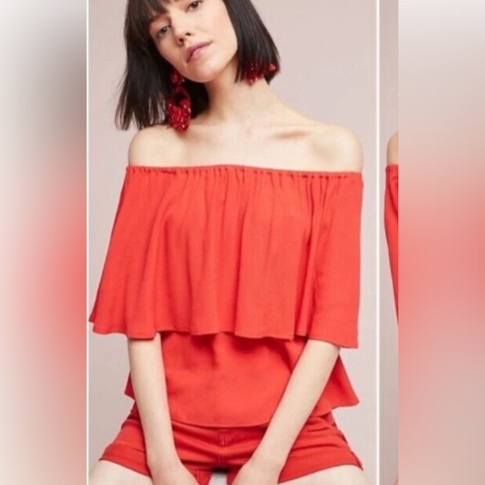 Anthropologie Red Top NWT Maya Blouse M Holding Horses Off Shoulder